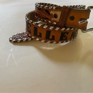 Tony Lama customized name Ellen leather tooled flower floral western buckle belt